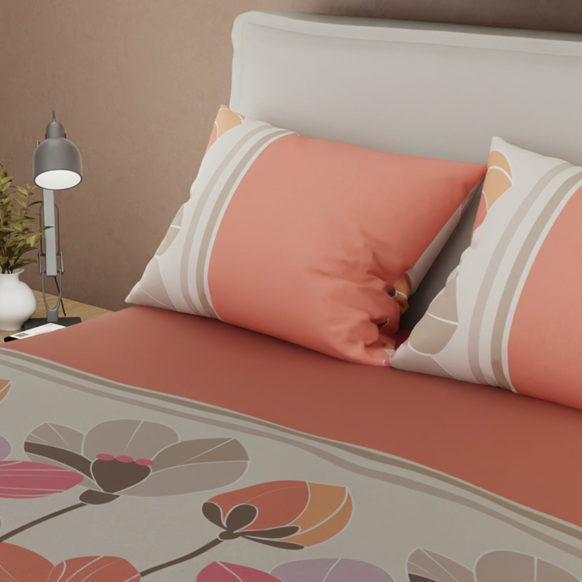 Juego de sábanas Pradera para cama doble avellana y naranja en microfibra 140x190 cm