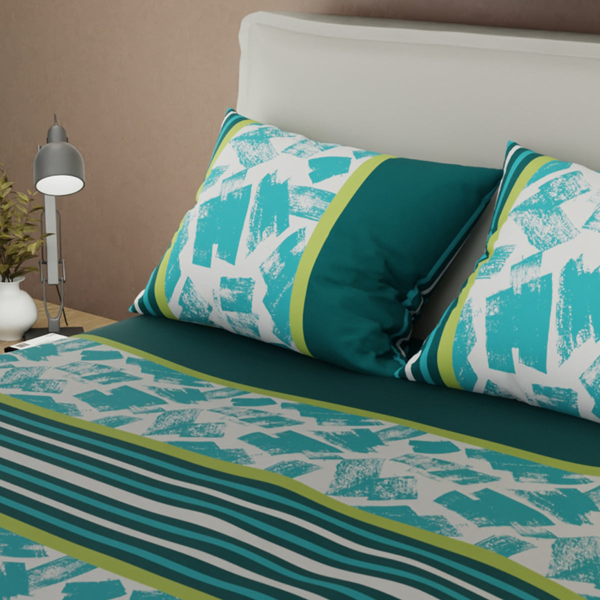 Juego de sábanas Ash & Cobalt para cama doble verde con cortina en microfibra 140x190 cm