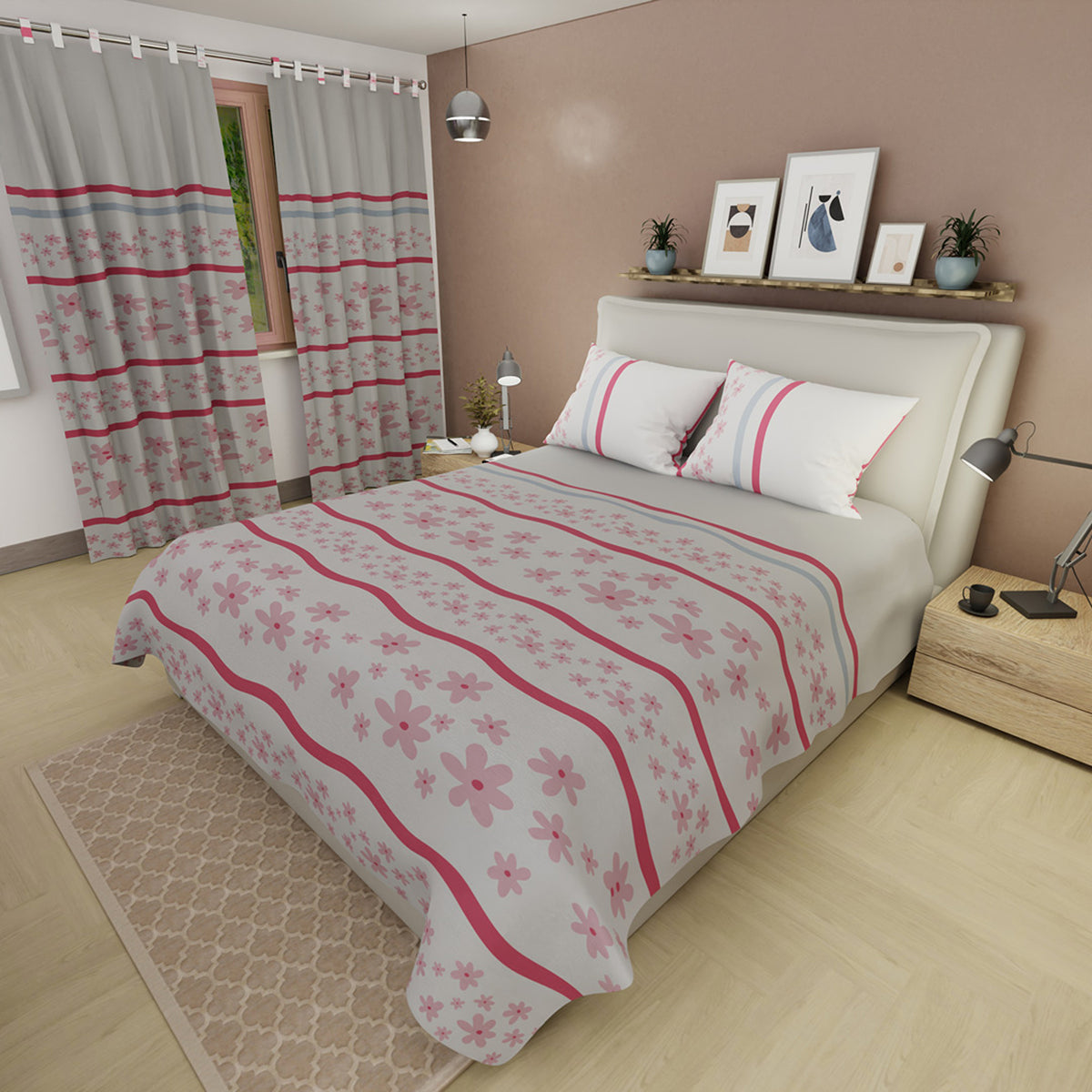 Juego de sábanas Citron Sunny para cama doble beige con cortina en microfibra 140x190 cm