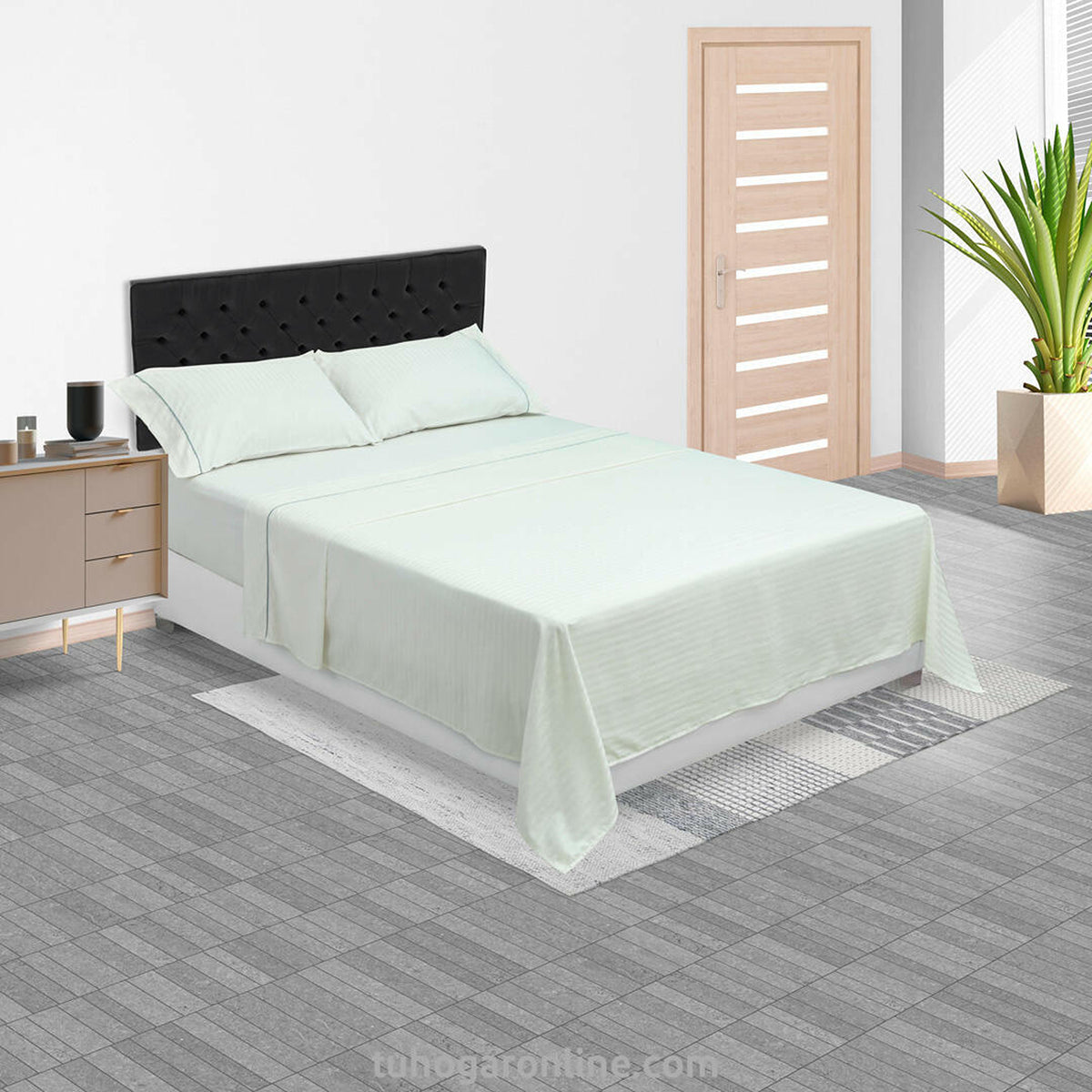 Juego de sábanas Satinada queen verde beige 160x190 cm en algodón 800 hilos