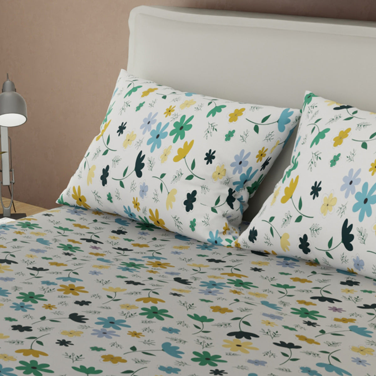 Juego de sábanas Aroma de Flores queen azul cielo 160x190 cm microfibra