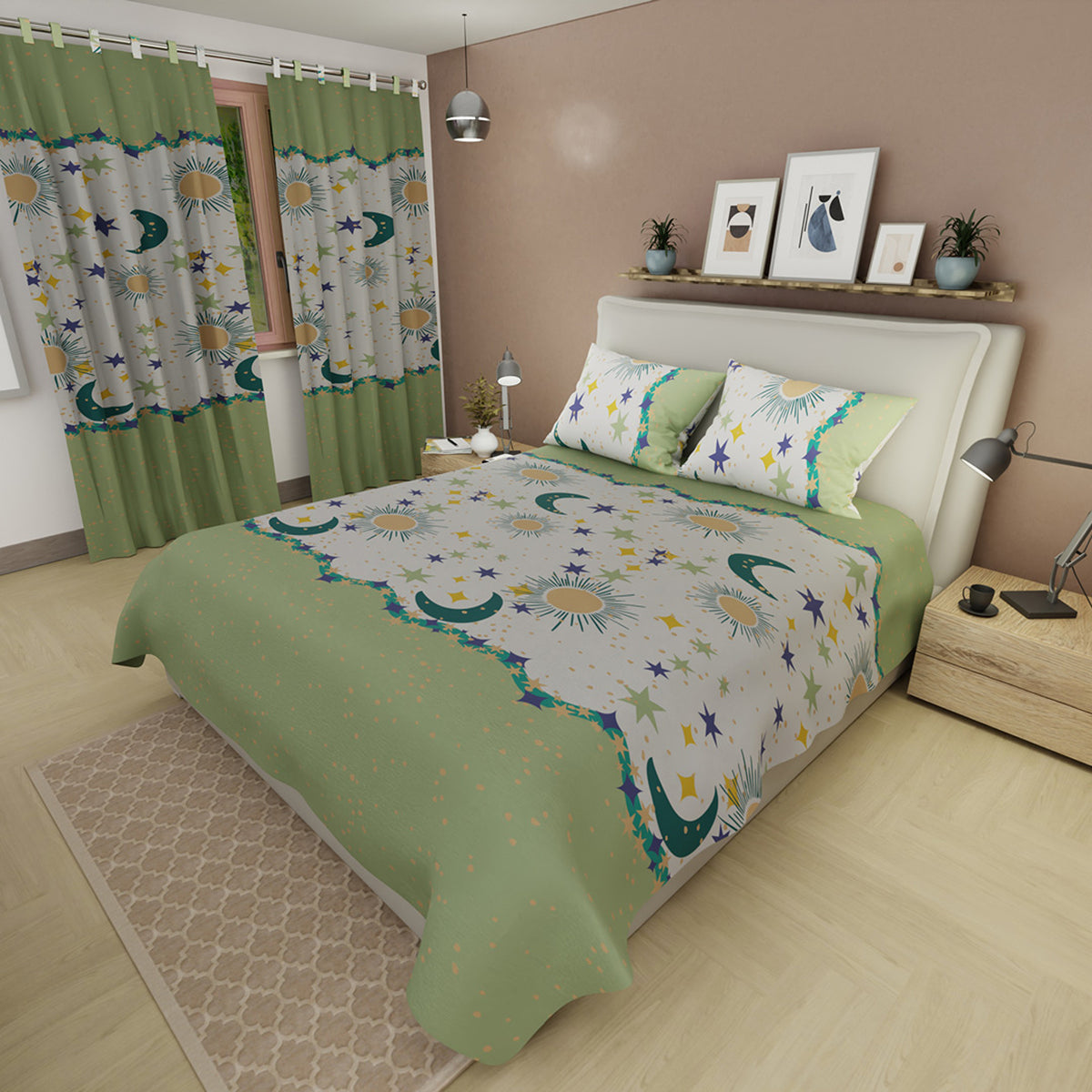 Juego de sábanas Cielo Encantado queen verde en microfibra 160x190 cm