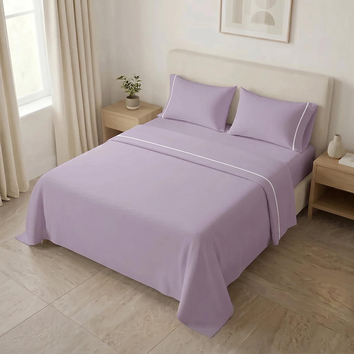 Sábana Básicos para cama doble lila en microfibra suavizada 140x190 cm con elástico