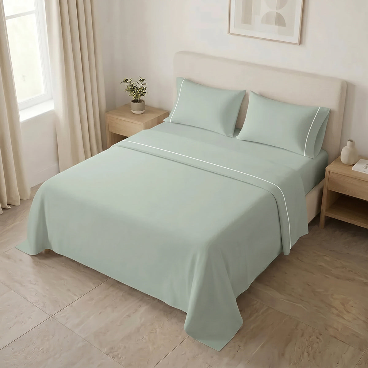 Sábana Básicos para cama doble verde grisáceo en microfibra suavizada 140x190 cm con elástico