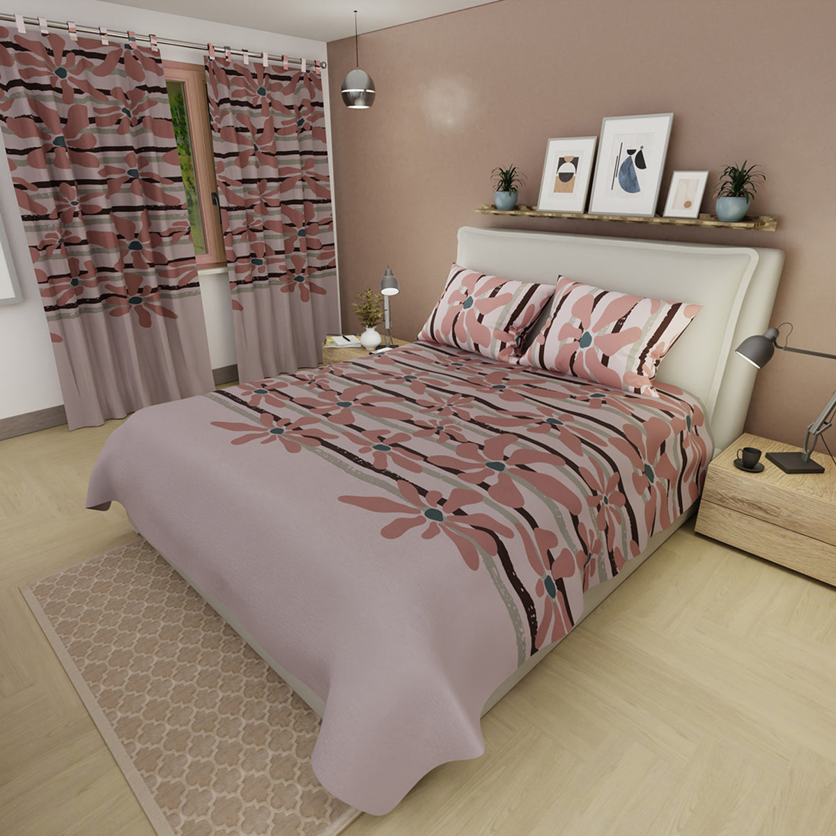 Juego de sábanas Coral Bloom para cama doble rosa viejo en microfibra 140x190 cm