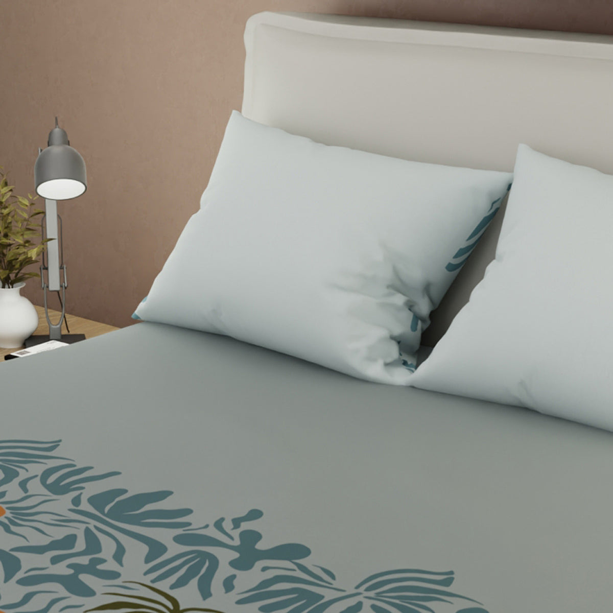 Juego de sábanas Helecho Topacio queen Topacio gris en microfibra 160x190 cm