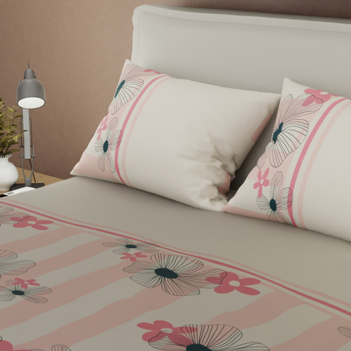 Juego de sábanas Delicate Line Flower sencillo rosa en microfibra 100x190 cm