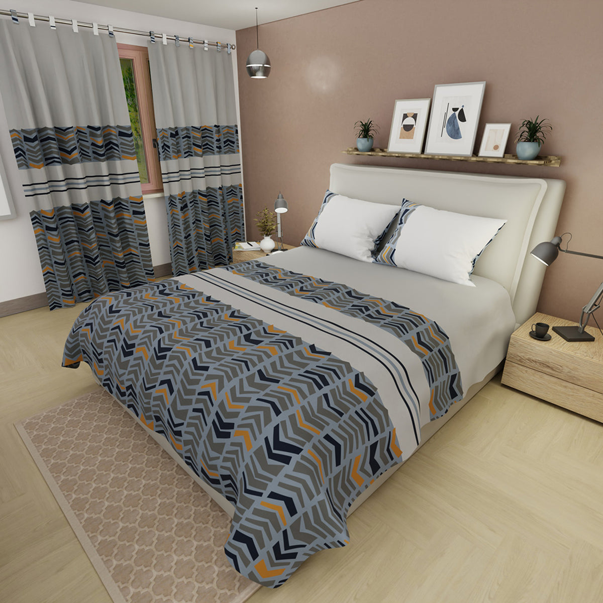 Juego de sábanas Vanguardia para cama doble gris claro en microfibra 140x190 cm 4 piezas