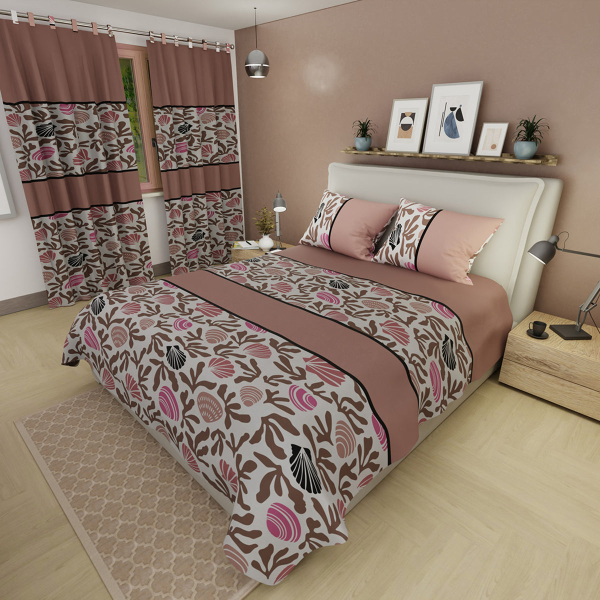 Juego de sábanas Mocha Coral para cama doble gris y palo de rosa en microfibra 140x190 cm