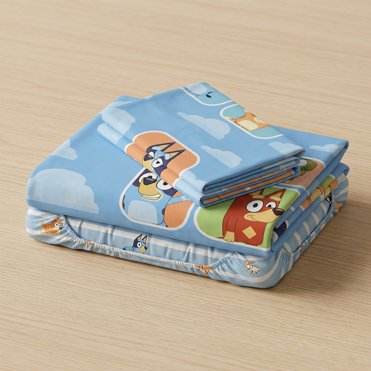 Juego de sábanas azul Bluey y Amigos para cama doble 140x190 cm en microfibra suavizada