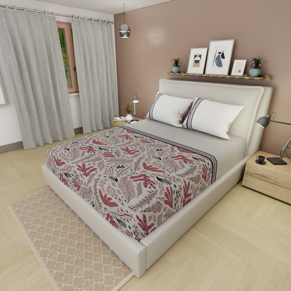 Sábana ajustable Romantic Due queen gris claro en microfibra 160x190 cm con fundas