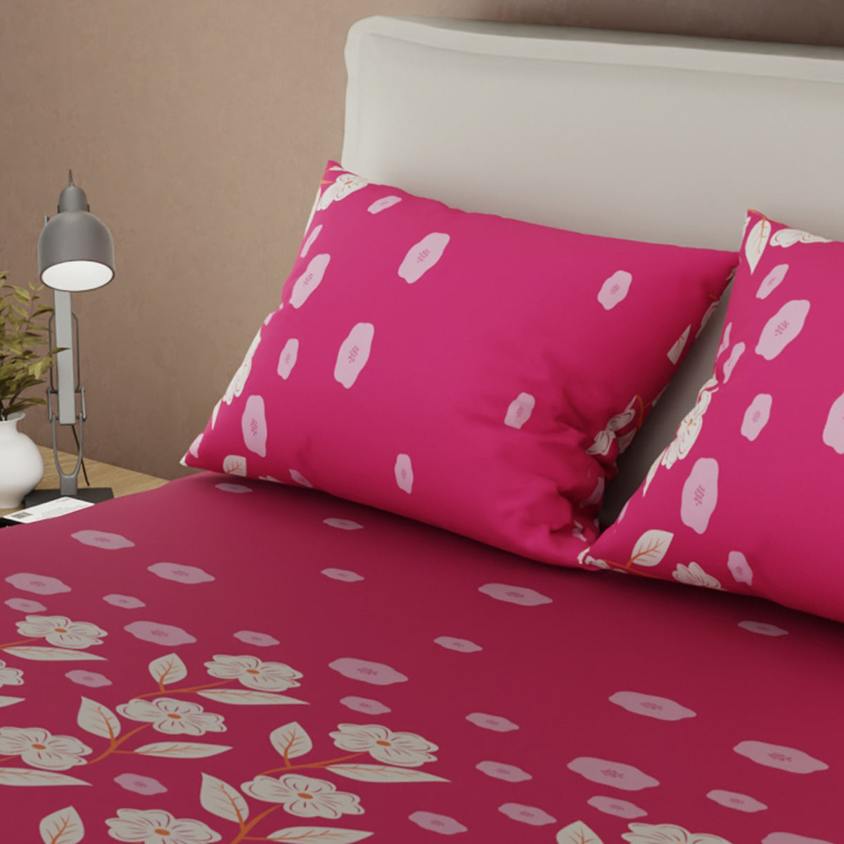 Sábana ajustable Elegant Flora sencilla fucsia en microfibra 100x190 cm