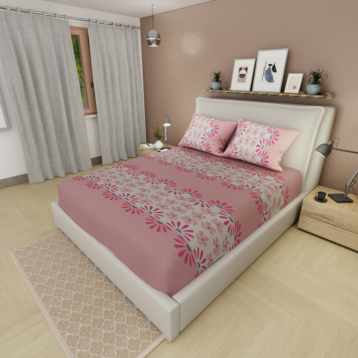 Sábana ajustable Lavender & Rose sencilla palo de rosa estampada en microfibra 100x190 cm