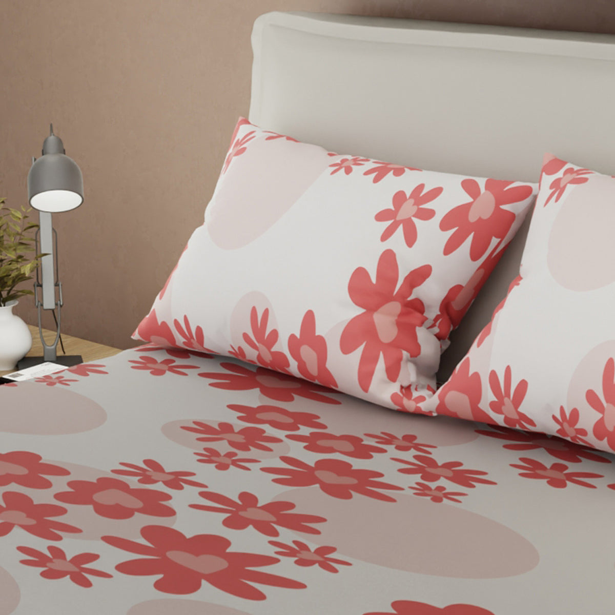 Sábana ajustable Vintage Petals sencilla beige en microfibra 100x190 cm