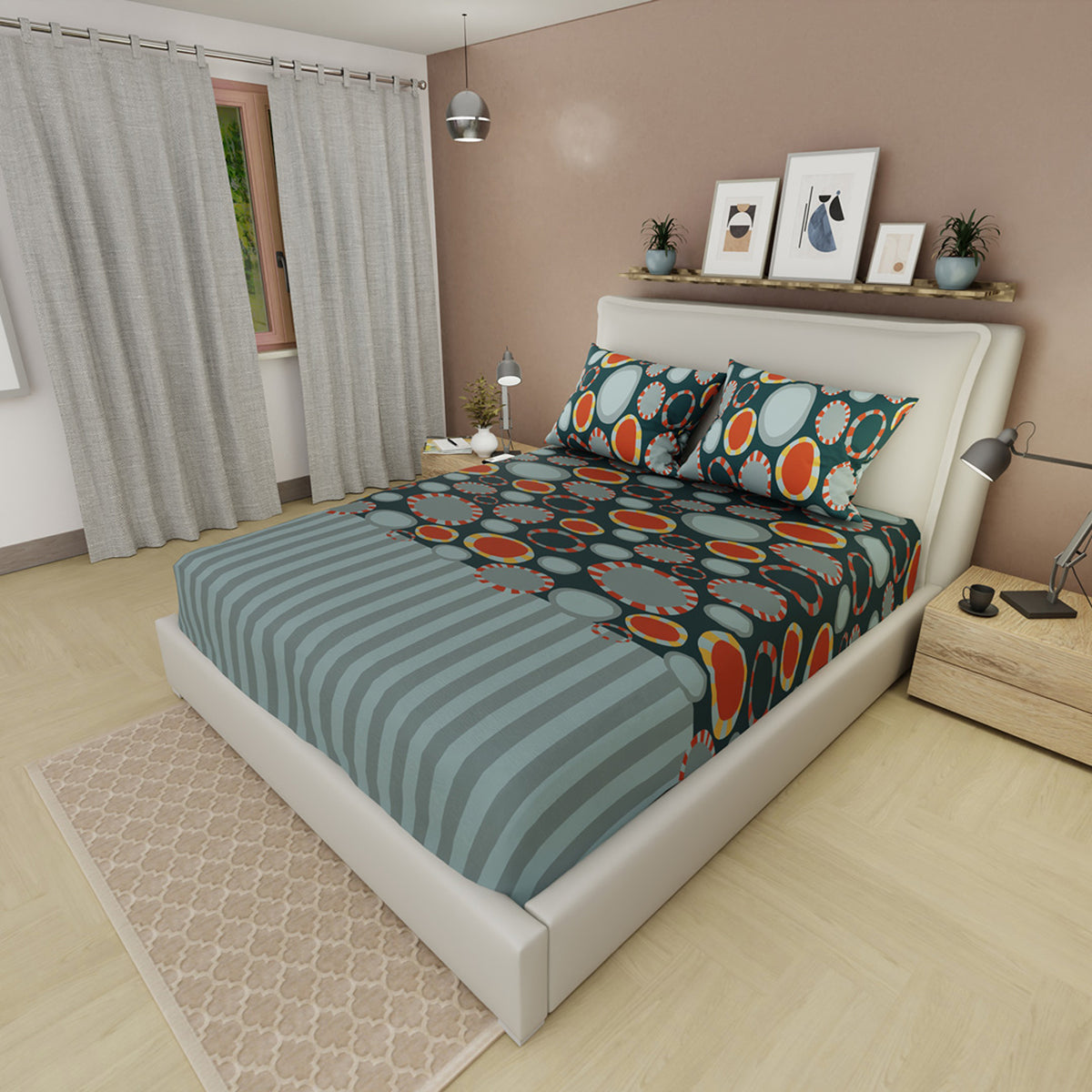 Sábana ajustable Dynamic Stripe sencilla verde petróleo en microfibra 100x190 cm