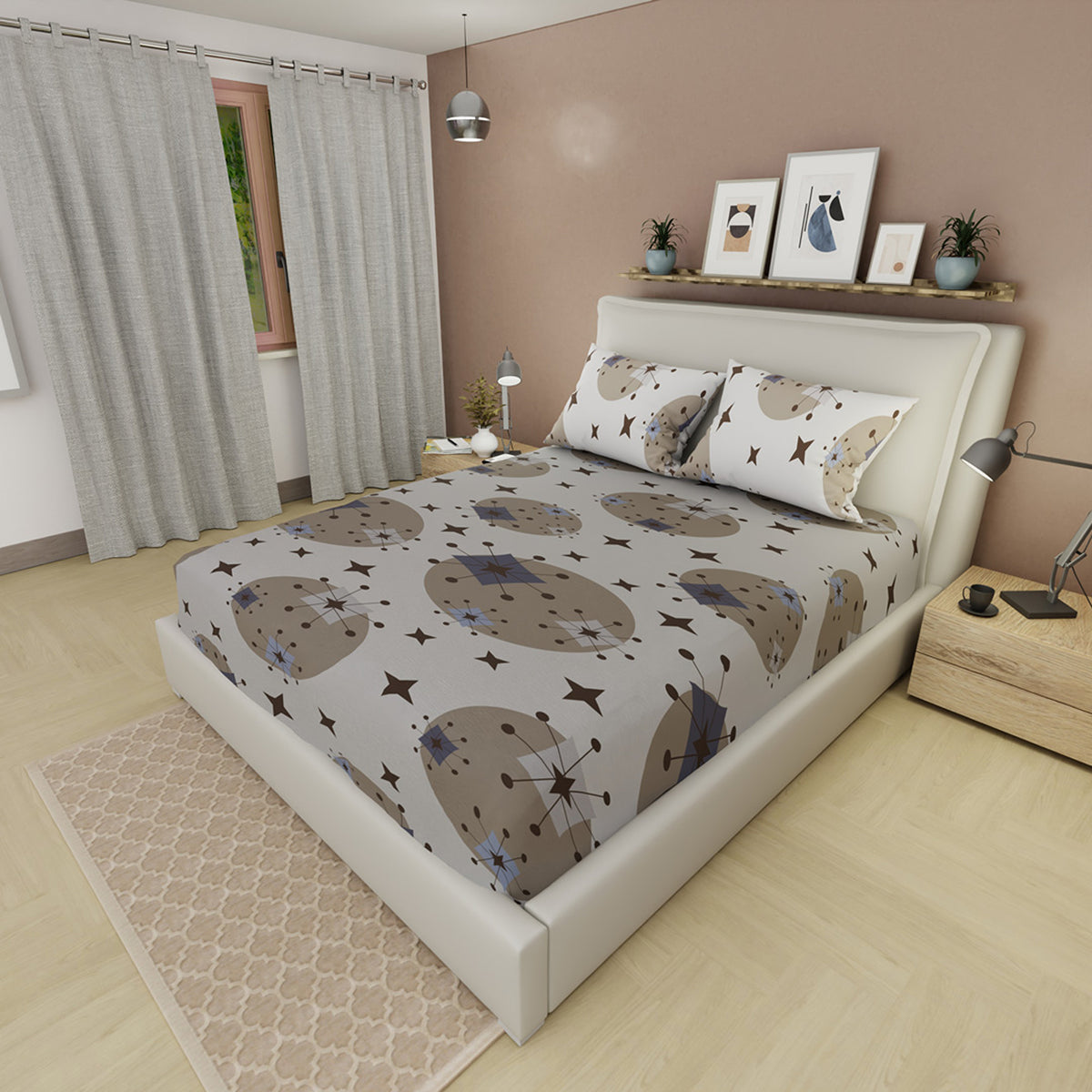 Sábana ajustable Midcentury Vibe para cama doble gris en microfibra 140x190 cm