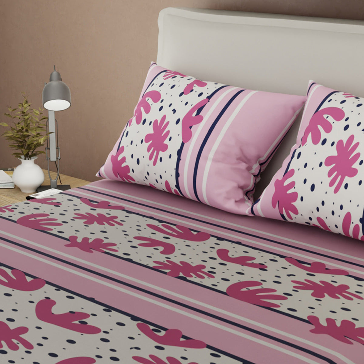 Sábana ajustable Forma Activa para cama doble estampada rosa en microfibra 140x190 cm