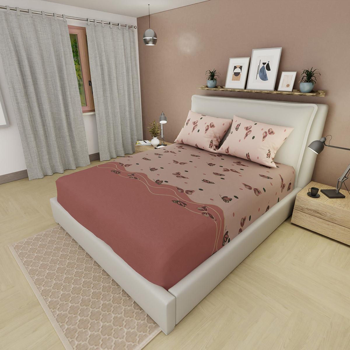 Sábana ajustable Savia Silvestre para cama doble terracota microfibra 140x190 cm