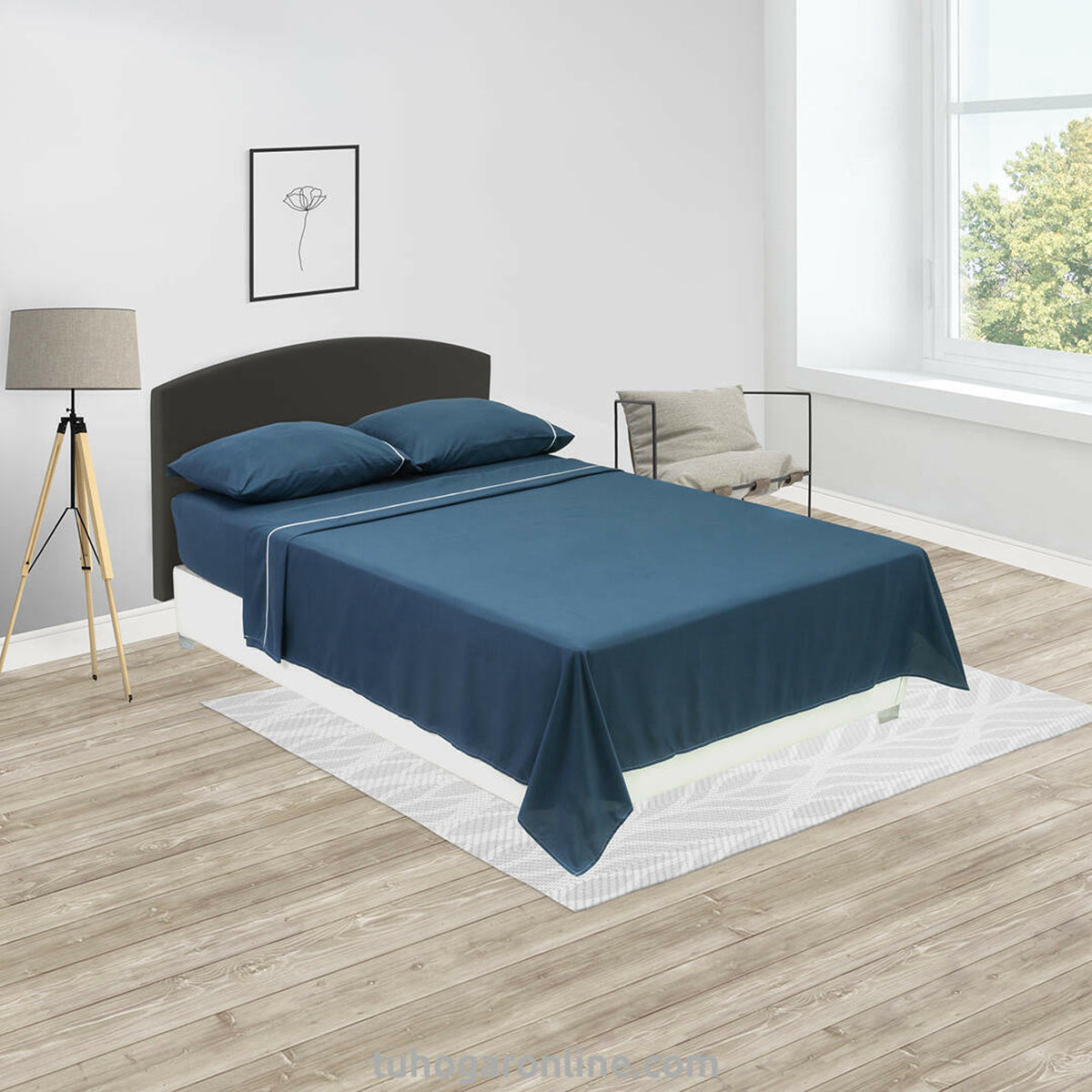 Juego de sábanas Básicos para cama doble azul en microfibra suavizada 140x190 cm