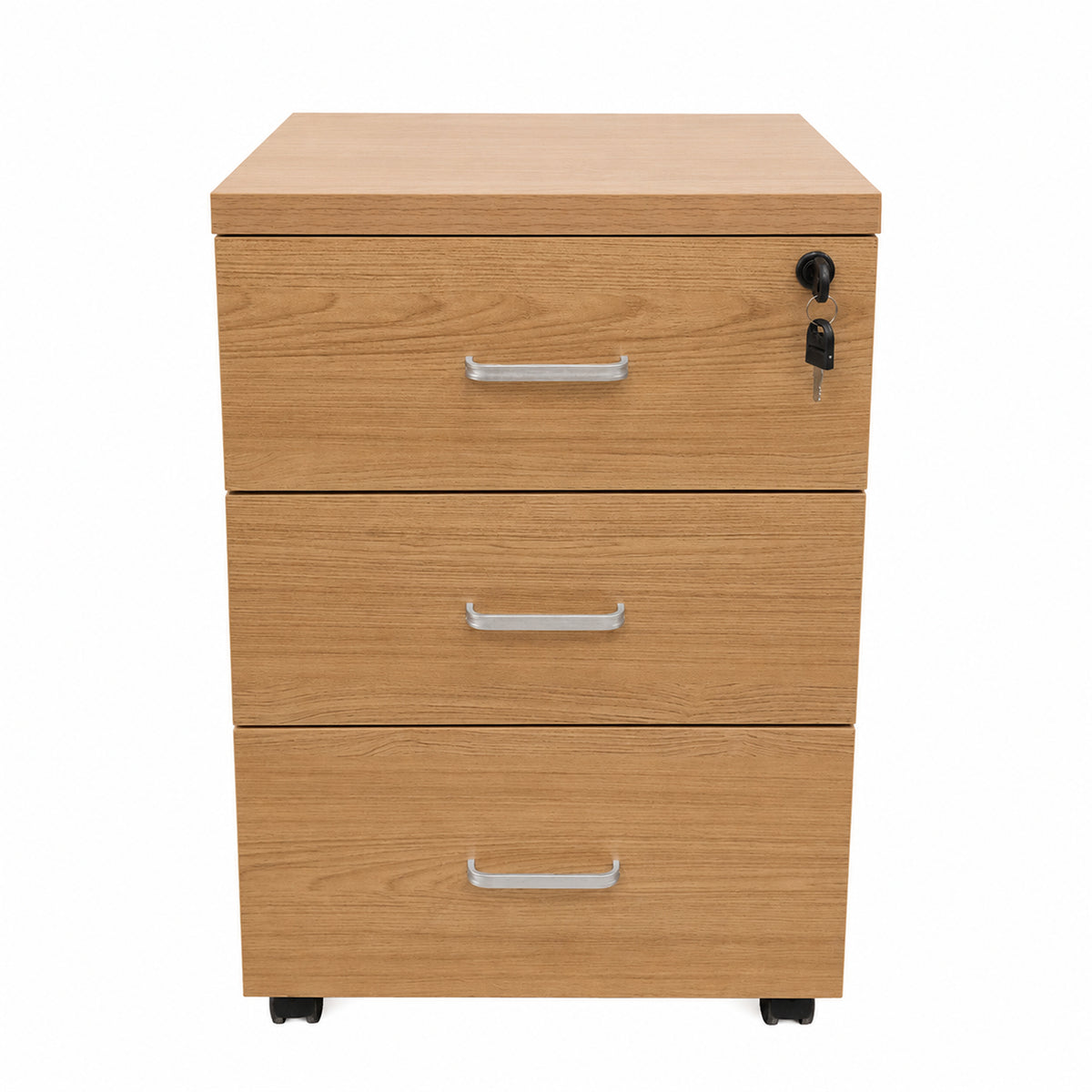 Archivador de oficina castaño y blanco 3 cajones con ruedas 40x60 cm