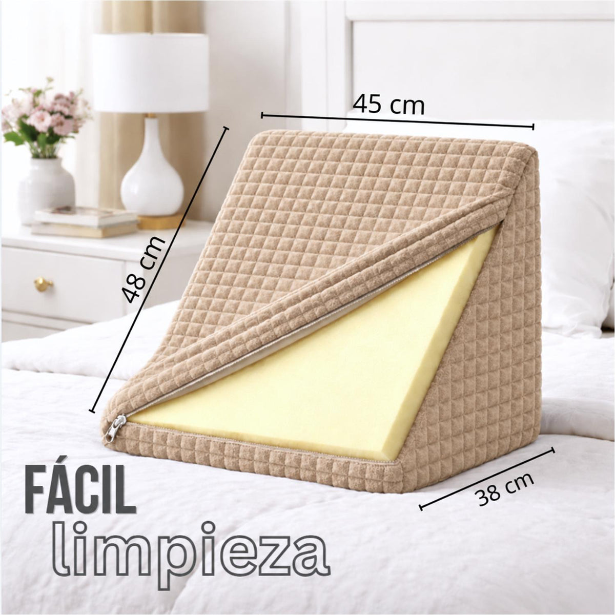 Cojín para TV beige triangular en microfibra 48x45 cm con espuma