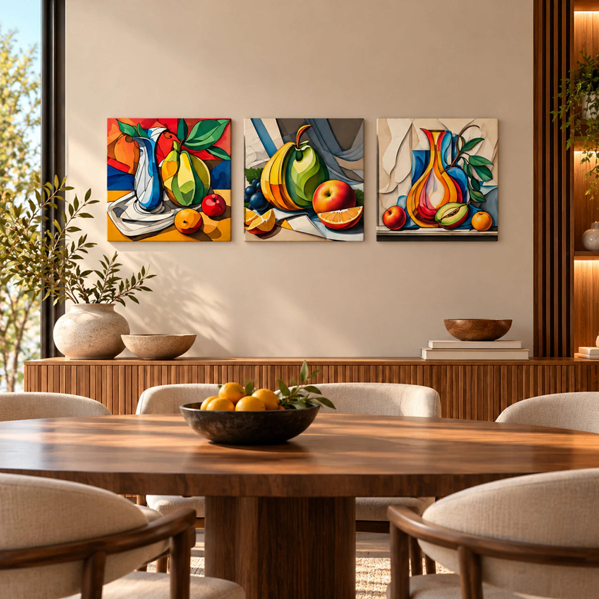 Lienzo Tríptico Cuadros Decorativos Esencia Frutal Arte Moderno 34x34cm cu