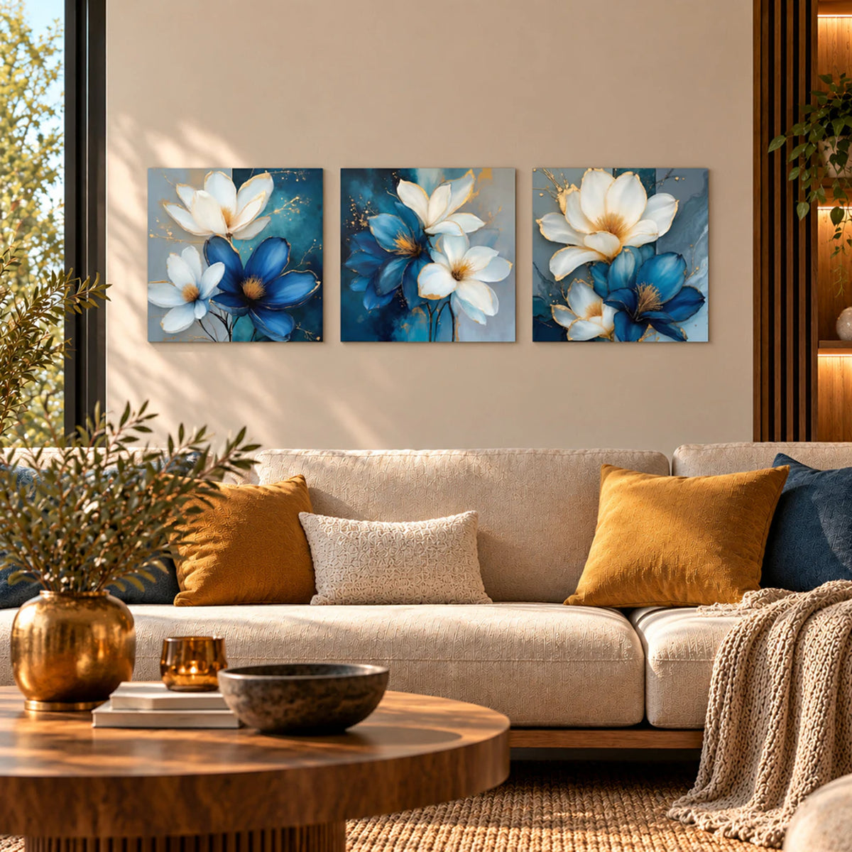 Lienzo Tríptico Cuadros Decorativos Floral de Lujo Moderno 34x34cm cu