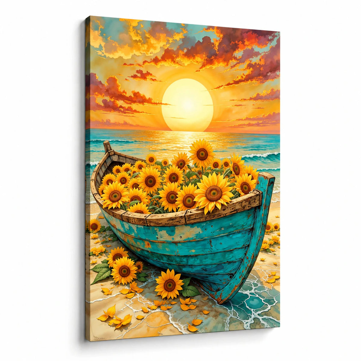 Lienzo Cuadro Decorativo Barca de Girasoles al Atardecer 60x43cm