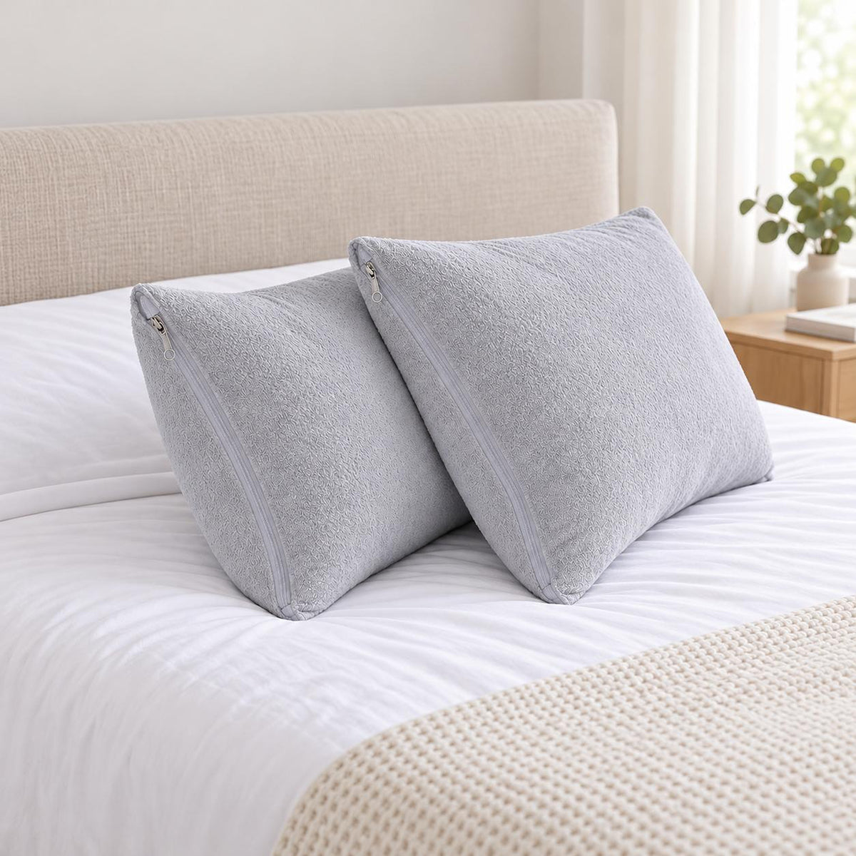 Set x2 protectores de almohada Terry gris impermeables 70x50 cm de algodón