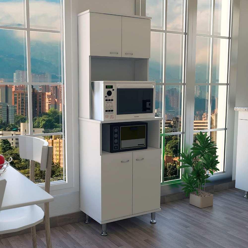 Mueble Microondas Kitchen Blanco 54 cm con Cuatro Puertas y Un Entrepaño