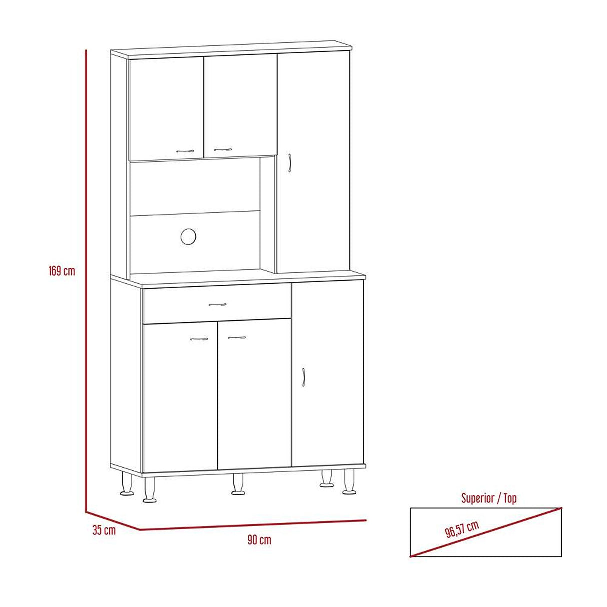 Alacena Della Blanco 90x169cm con Un Entrepaño y con Seis Puertas - Muebles Organizadores | Bylmo