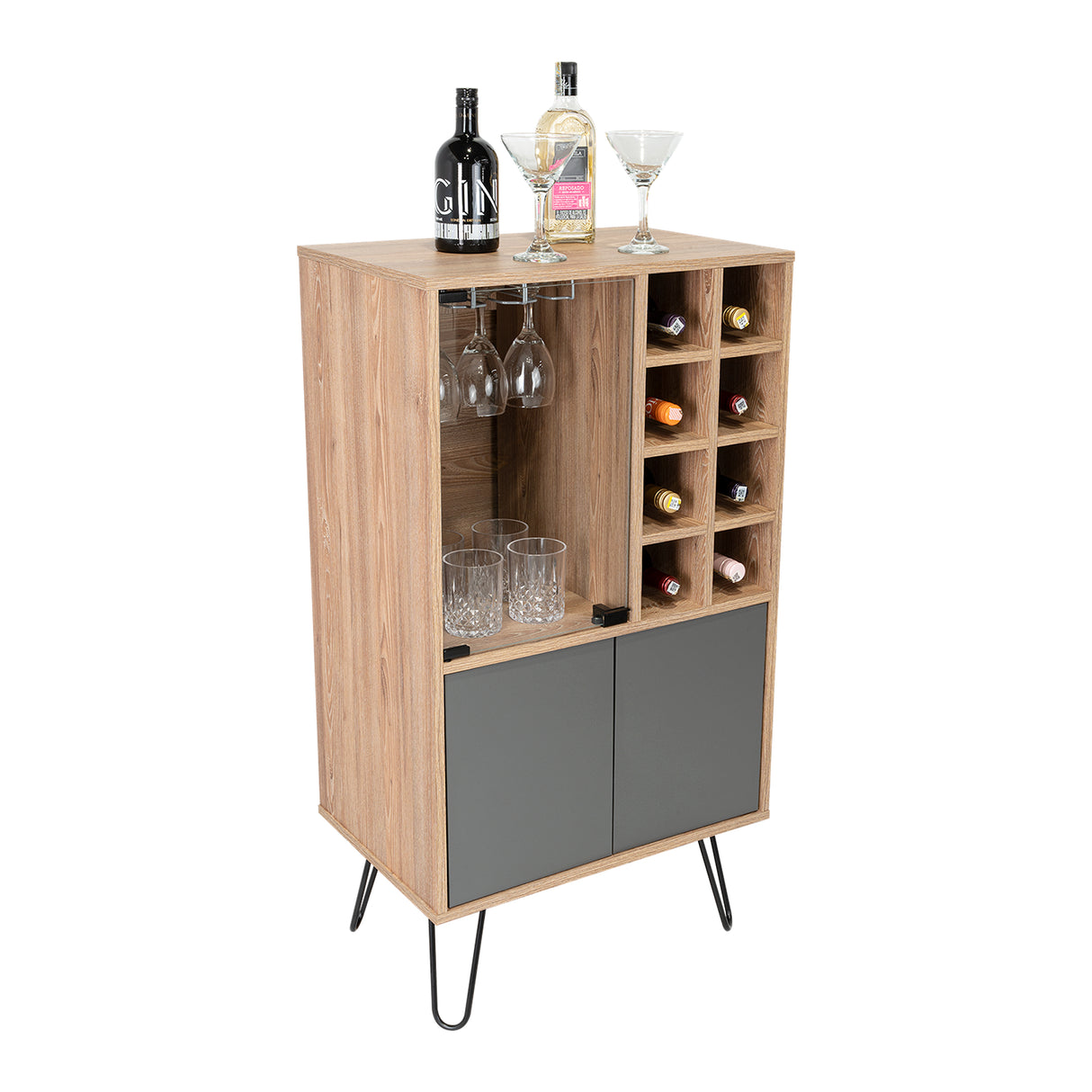 Bar Vassel Miel y Plomo 59.6x109.4cm con Dos Compartimientos con Tres Portacopas y con Ocho Portabotellas - Bares | Bylmo