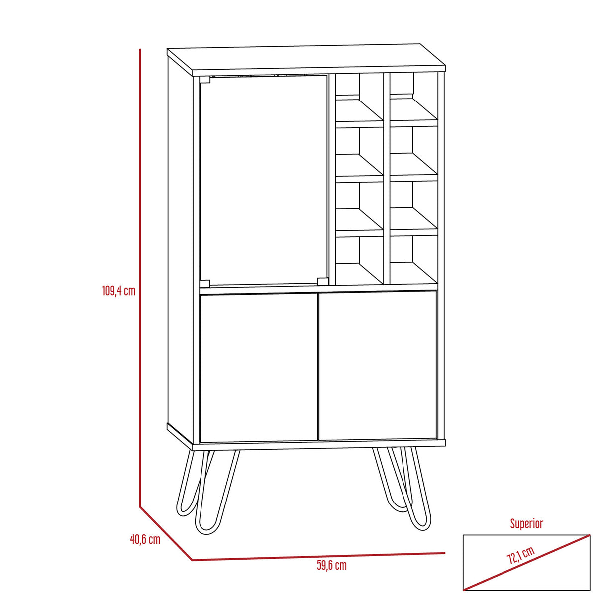 Bar Vassel Miel y Plomo 59.6x109.4cm con Dos Compartimientos con Tres Portacopas y con Ocho Portabotellas - Bares | Bylmo