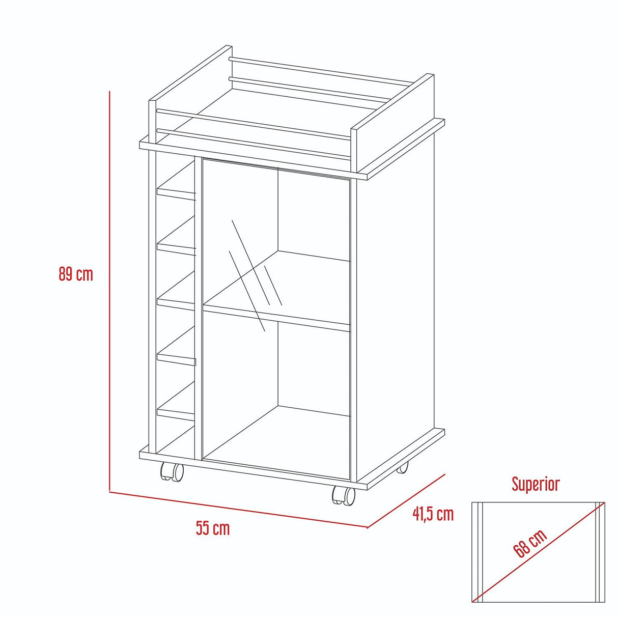 Bar Dukat Rovere 55x89cm con Seis Porta Botellas y con Rodachones - Bares | Bylmo