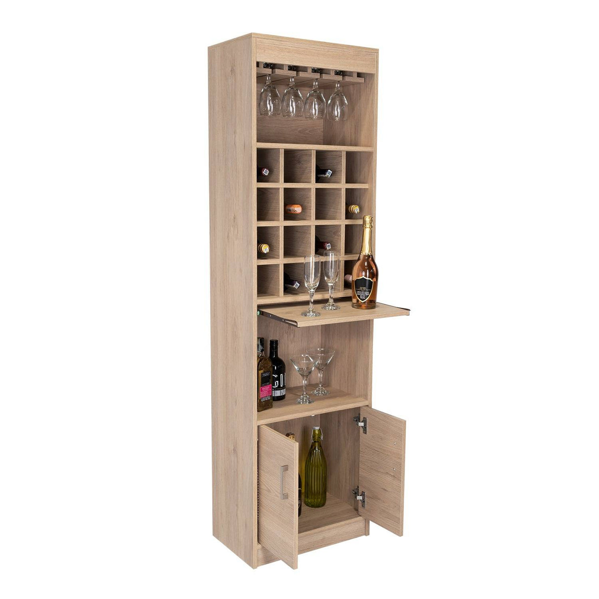 Bar Kava Rovere 51x180cm con Un Cajón y con Dieciséis Portabotellas - Bares | Bylmo