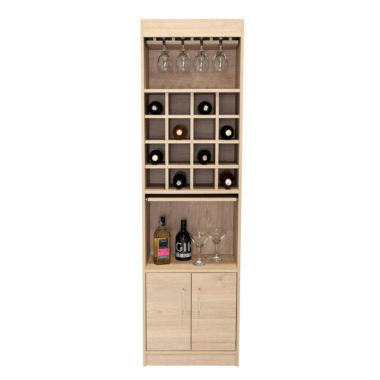Bar Kava Rovere 51x180cm con Un Cajón y con Dieciséis Portabotellas - Bares | Bylmo