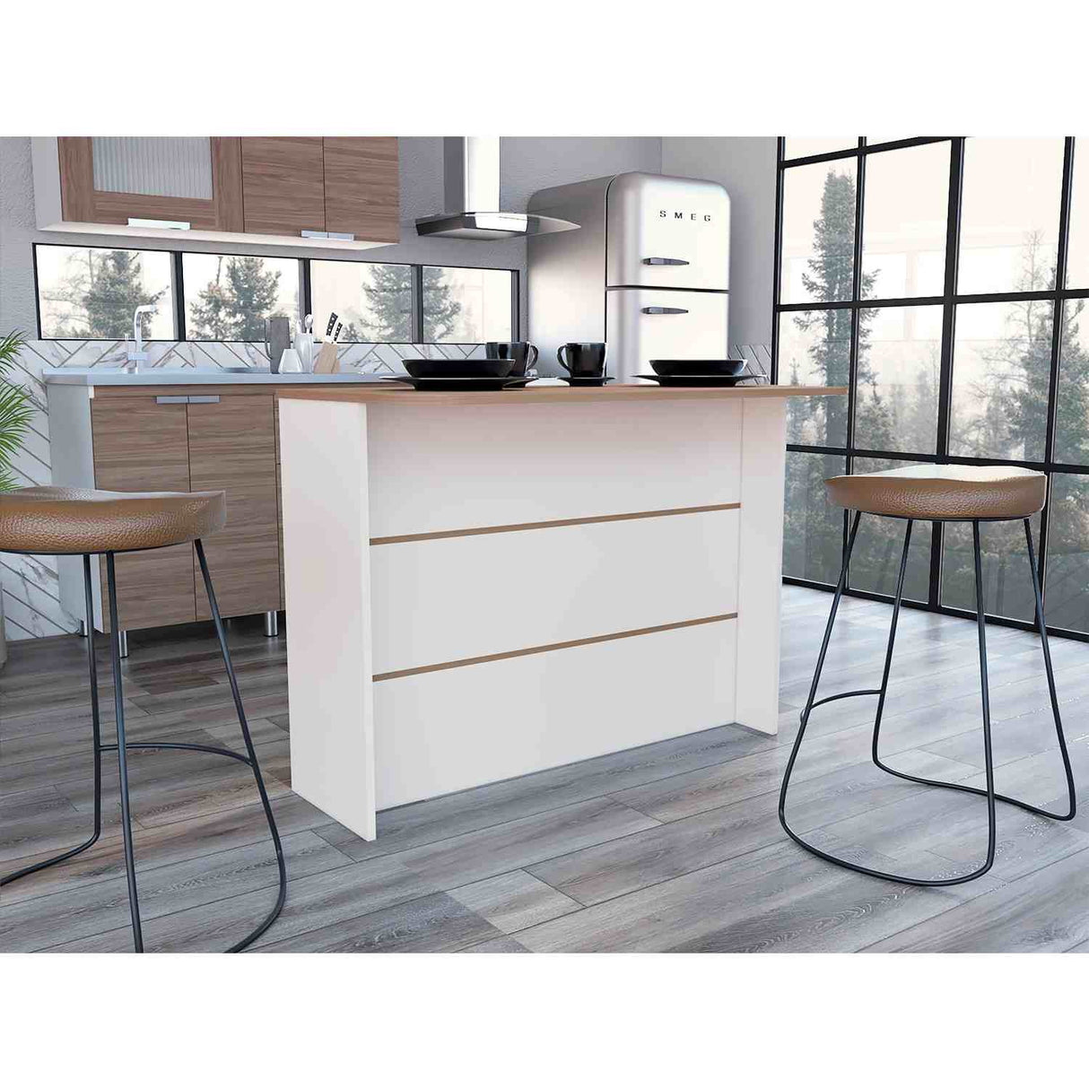 Barra de Cocina Blanco Blanco 120x90cm con Dos Entrepaños y con Dos Comportamientos - Muebles Organizadores | Bylmo