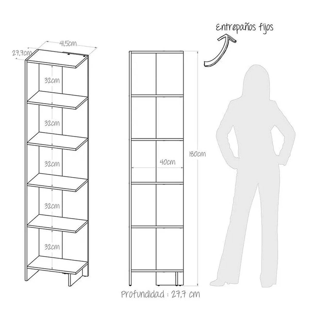Biblioteca Ragnar Blanco 41.5x179.4cm con Cinco Compartimientos - Bibliotecas | Bylmo