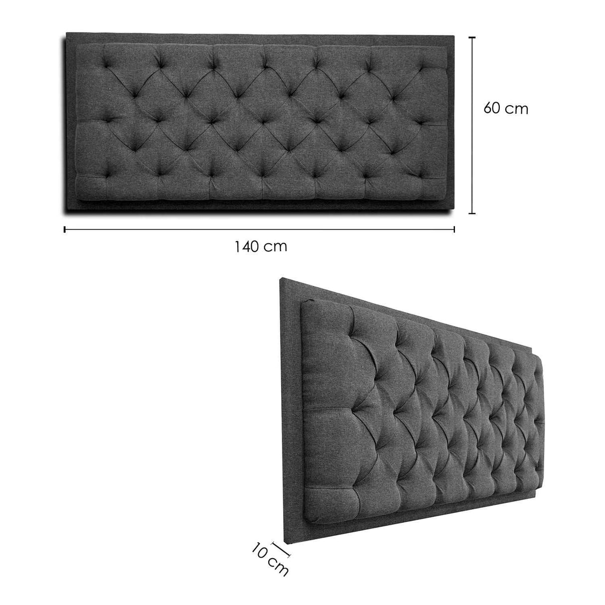 Cabecero Dreamer Gris 140x60cm Abullonado para Cama Doble