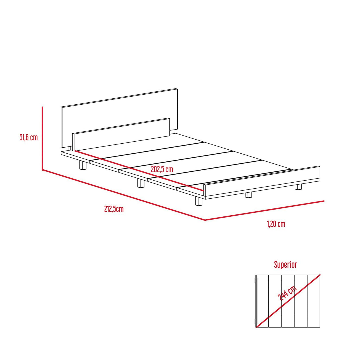 Cama Kaia Miel 120x52cm para Colchón Semidoble 120 X 190 Cm con Cabecero - Camas y Cabeceros | Bylmo