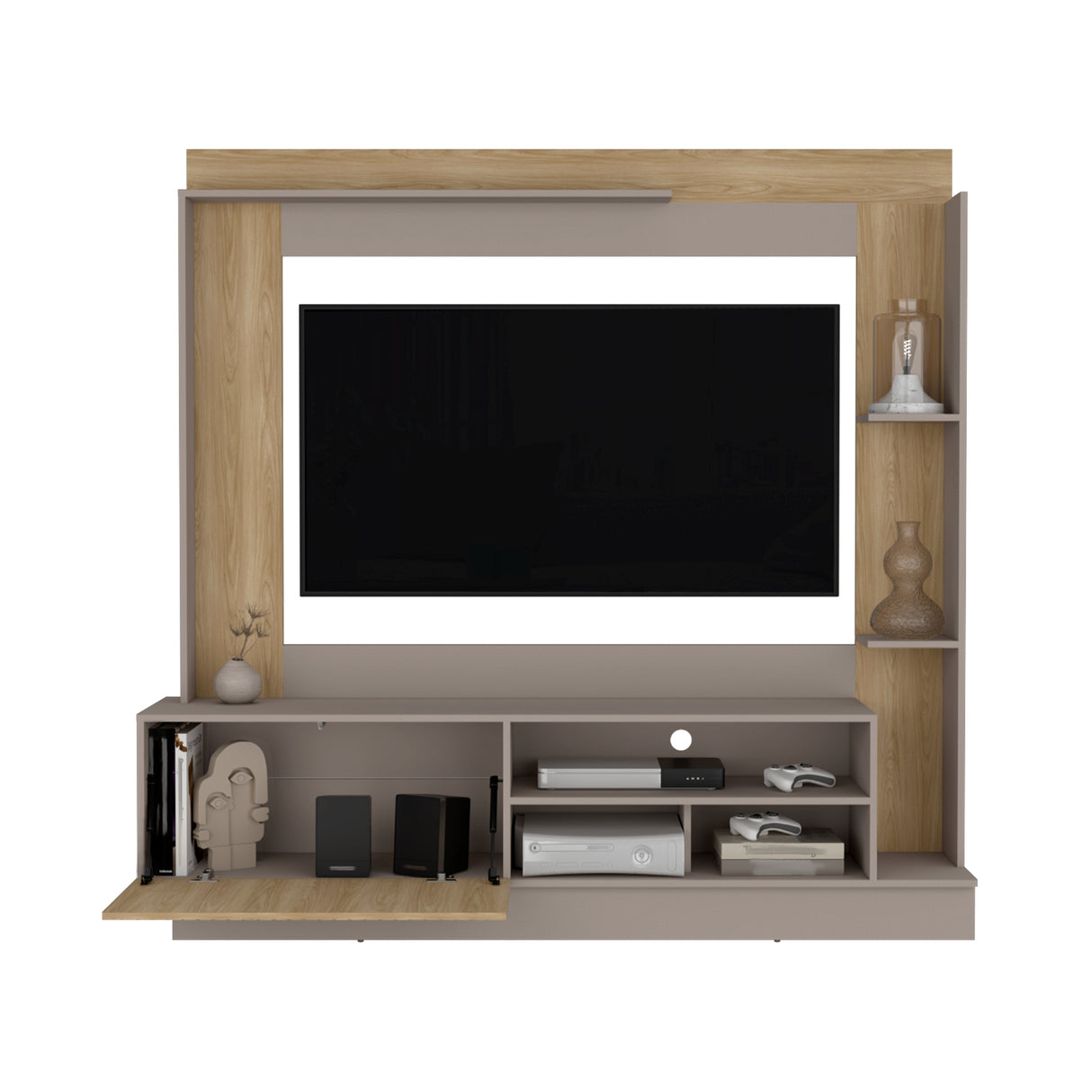 Centro de Entretenimiento Doha Taupe 180x180cm Para TV Hasta 60 Pulgadas con Un Cajón y con Ranuras para Cables - Muebles de TV | Bylmo