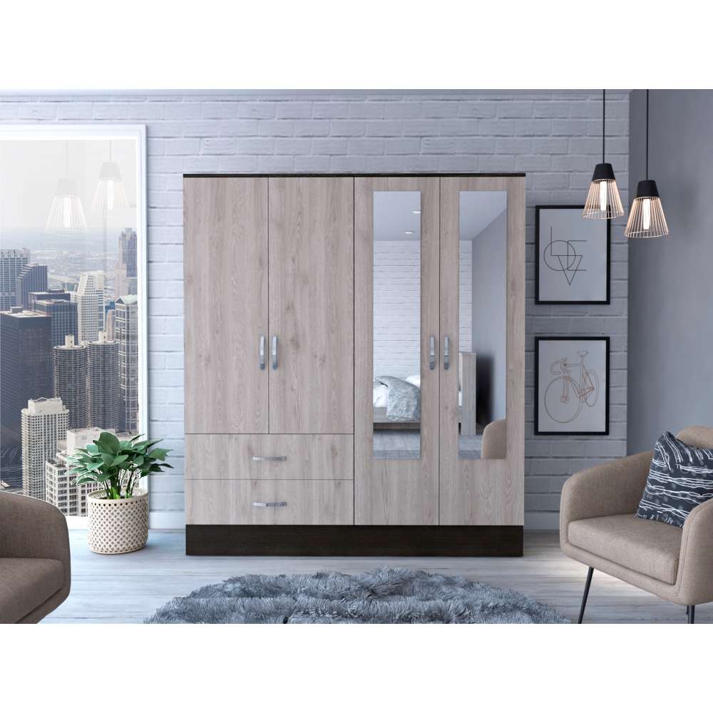 Closet Bolton Wengue 120x180.6cm con 2 Cajones con 4 Entrepaños con Espejo