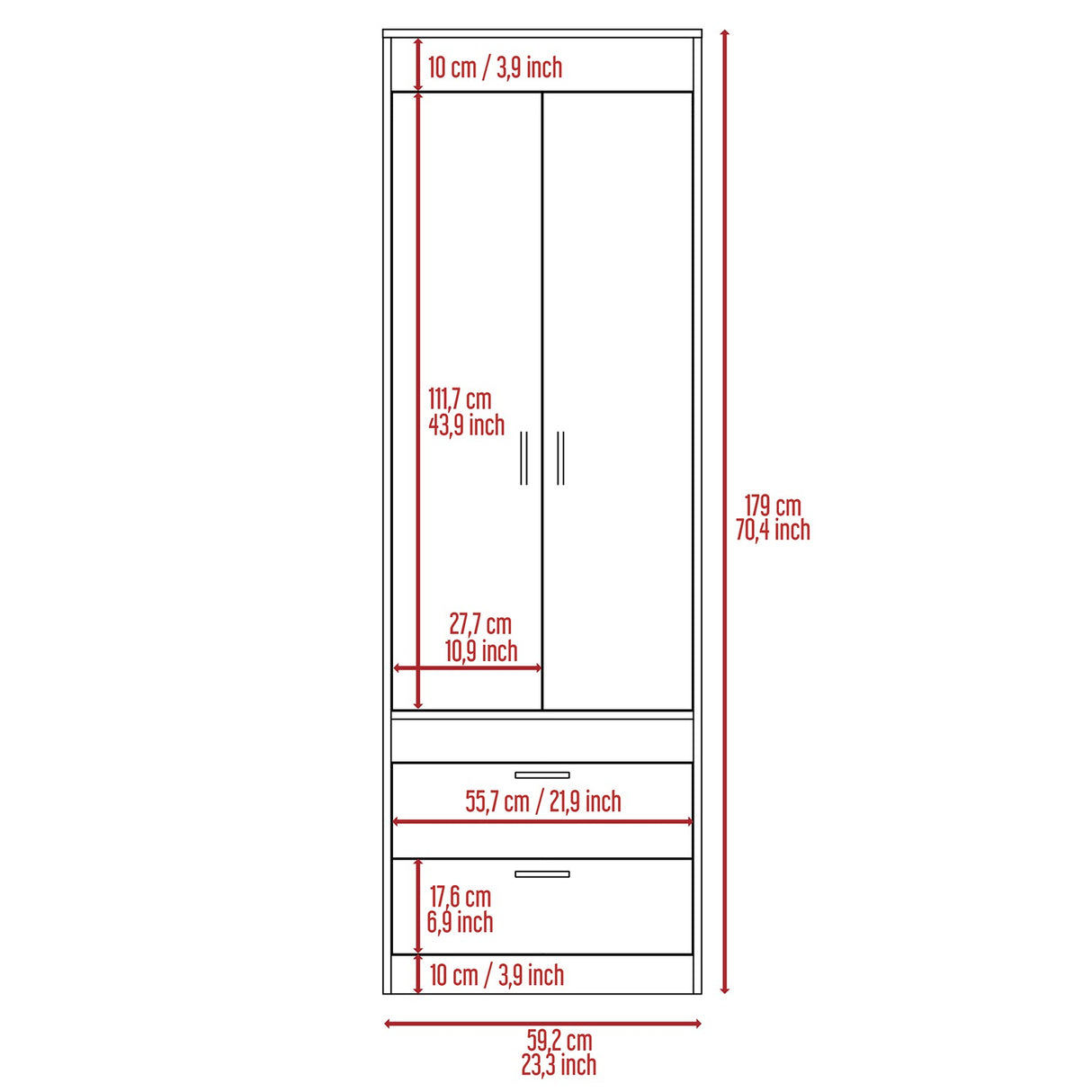 Closet Lisboa Blanco 59x179cm con 2 Cajones sin Entrepaños - Closets | Bylmo