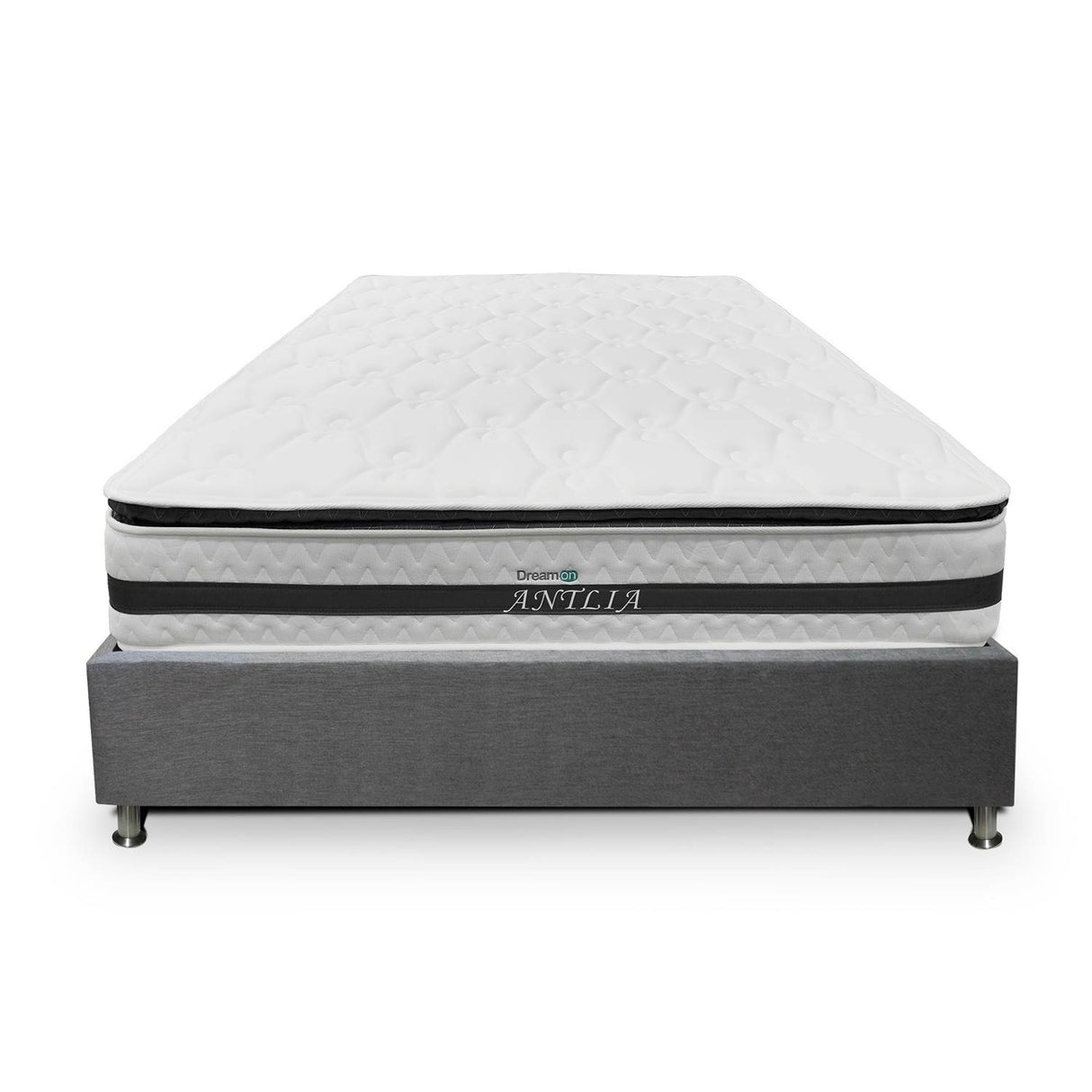 Combo Base Cama y Colchón DreamOn Antlia Gris Semidoble 120 cm Rectangular con Una Almohada