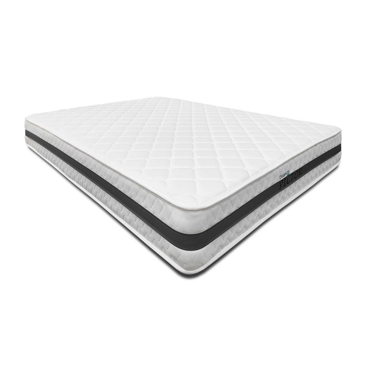 Combo Base Cama y Colchón DreamOn Pictor Gris Doble 140 cm Rectangular con Dos Almohadas