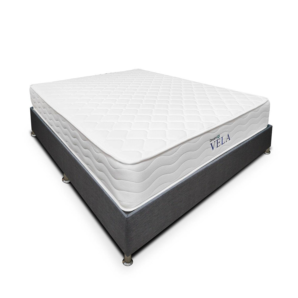 Combo Base Cama y Colchón DreamOn Vela Gris Semidoble 120 cm Rectangular con Una Almohada