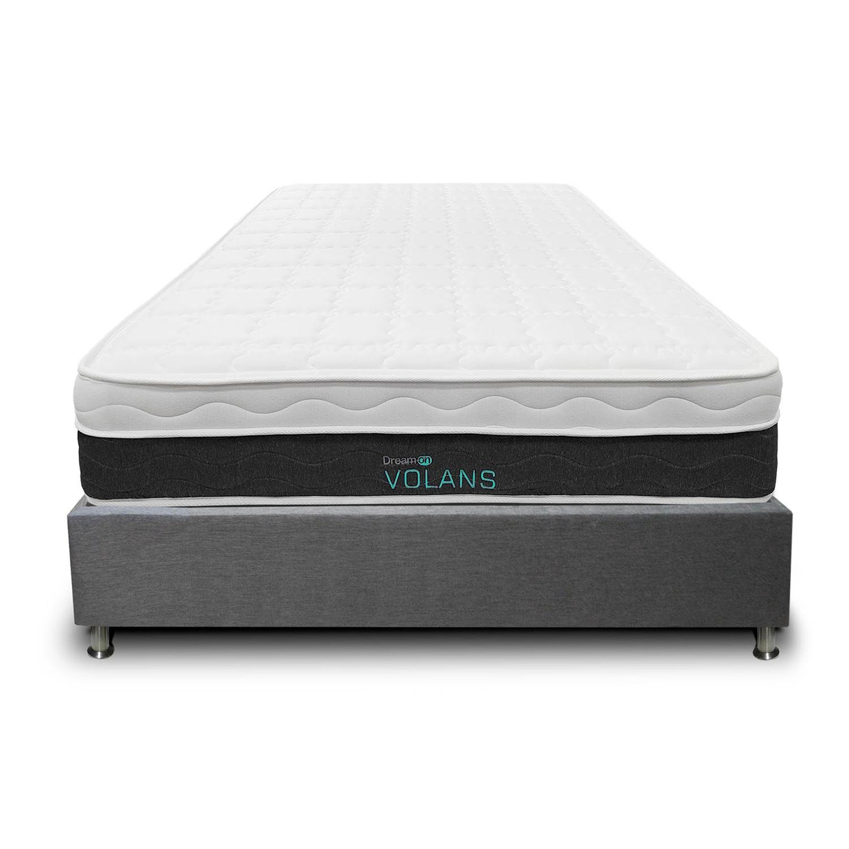 Combo Base Cama y Colchón DreamOn Volans Gris Semidoble 120 cm Rectangular con Una Almohada