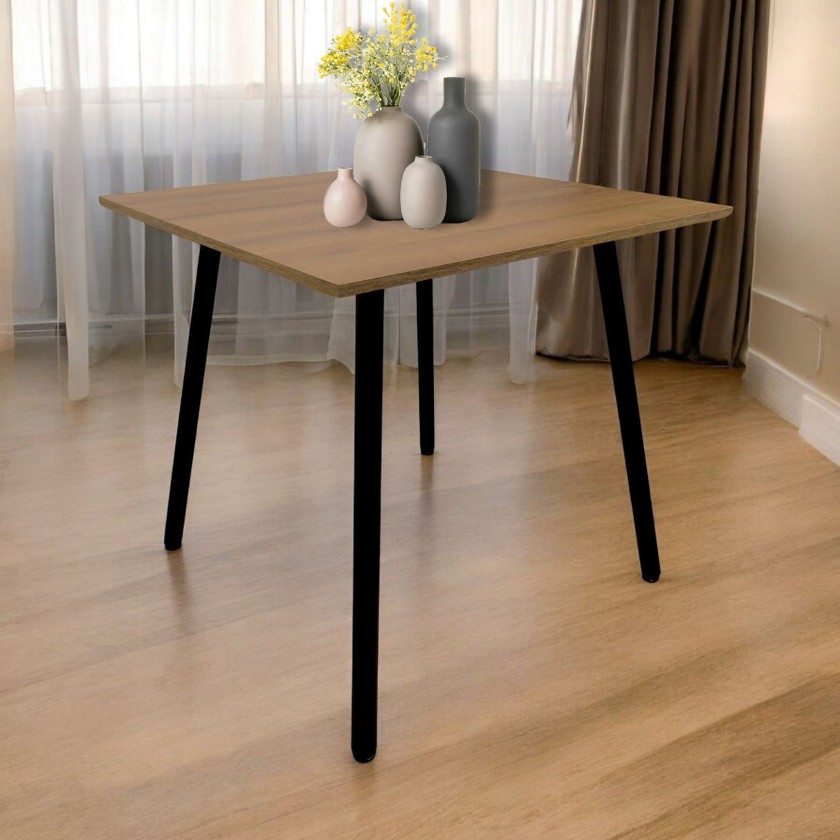 Comedor Amaretto y Negro 90x75cm Cuadrado de Cuatro Puestos y con Cuatro Sillas - Comedores | Bylmo