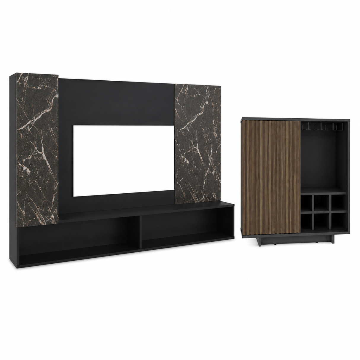 Combo Panel de TV Beta Wengue y Bar Bowie Plomo