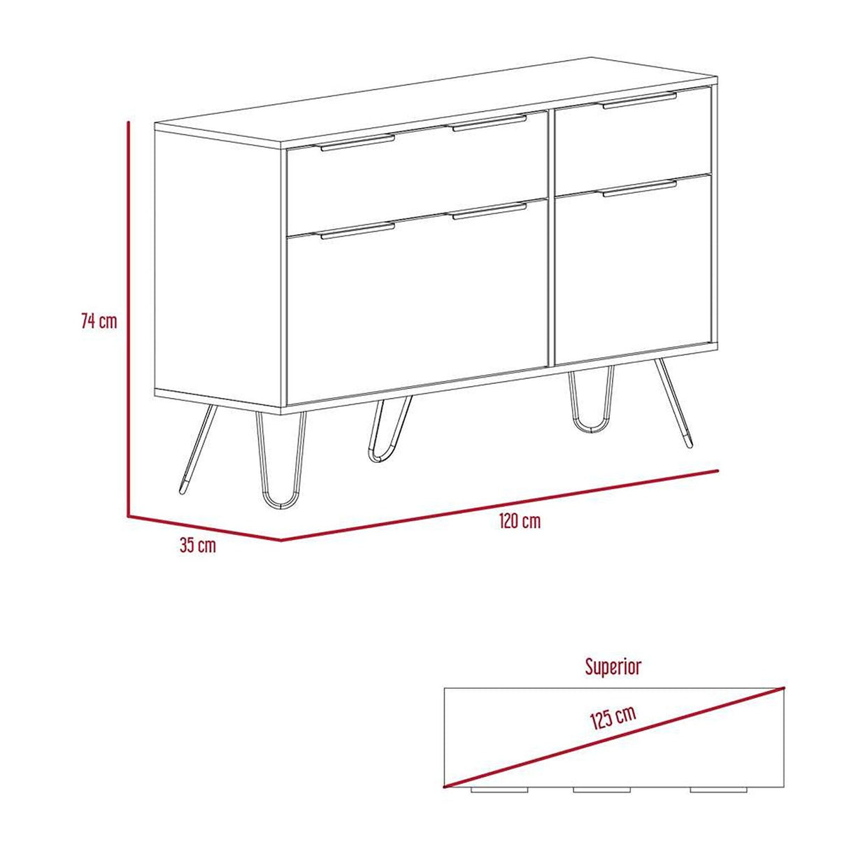 Cómoda Concept Duna 120x120cm De Dos Hileras con Dos Cajones - Cajoneras y Comodas | Bylmo